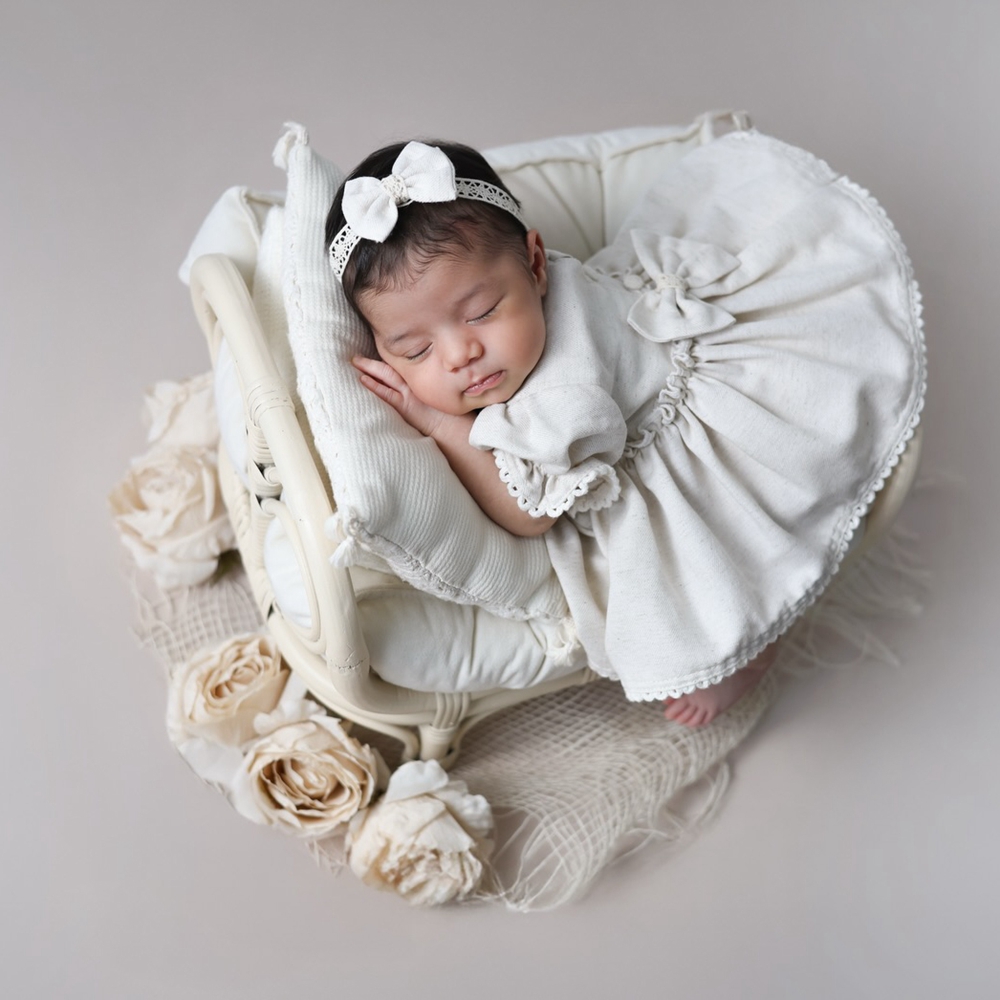 Baby Clothing Set - 新生児写真撮影用小道具女の赤ちゃん服レースバックボウロンパースベビーコスチューム新生児服写真撮影セット