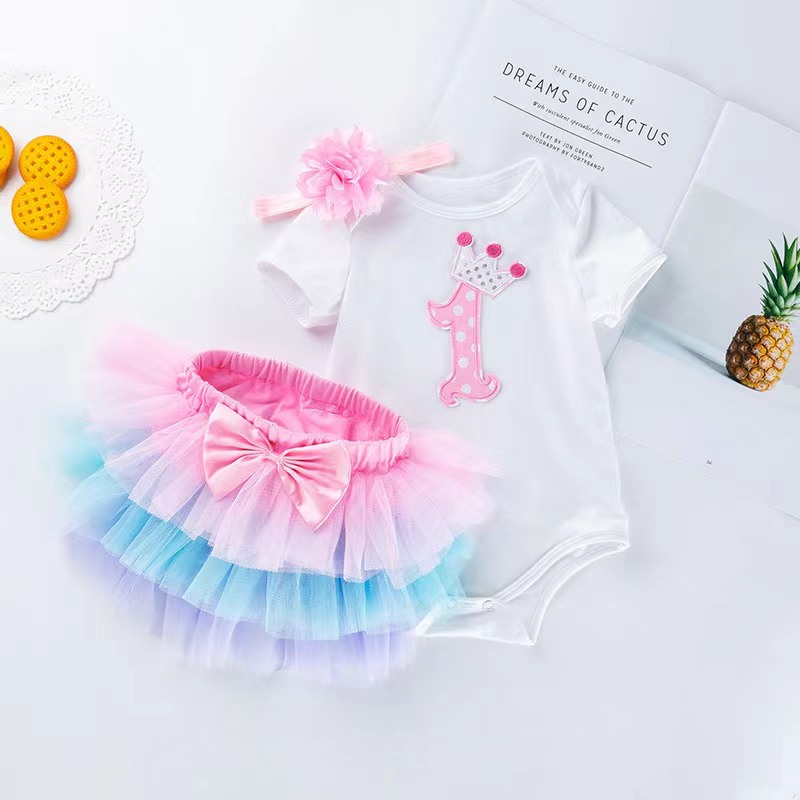 Baby Clothing Online - チュチュベビー誕生日セット半袖ロンパースペチスカート女の子 3 個服セット新しい夏のスタイル