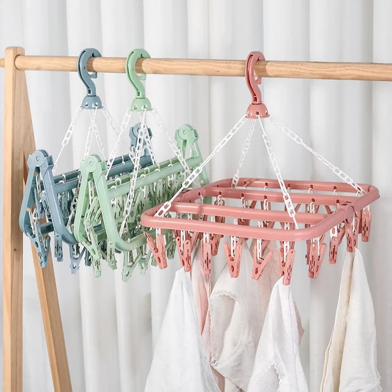 衣類乾燥ハンガー 32個のクリップとドリップ付き折りたたみ式 - Baby Clothing Hanging Rack のレビューと価格