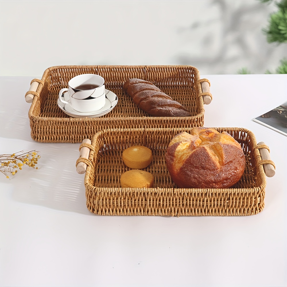 PP織収納バスケット 木製ハンドル付き モダンな長方形の浅い - Baby Clothing Basket のレビューと価格