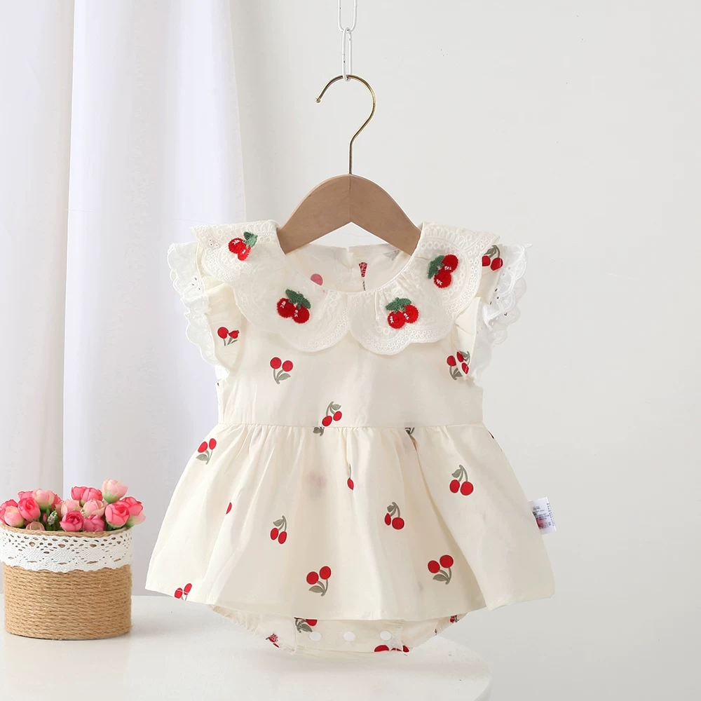 夏新生児女の子服レースチェリージャンプスーツセット幼児女の子 - Baby Clothing Online のレビューと価格