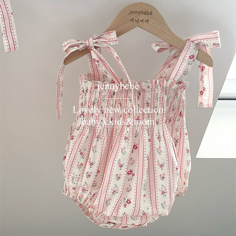 小さな女の子のための夏のロンパース、花柄の縞模様の夏のジャン - Baby Clothing Online のレビューと価格