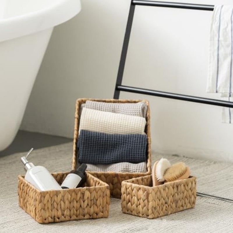 整理用籐製バスケット3個セット、大小の籐製収納バスケットセッ - Baby Clothing Basket のレビューと価格