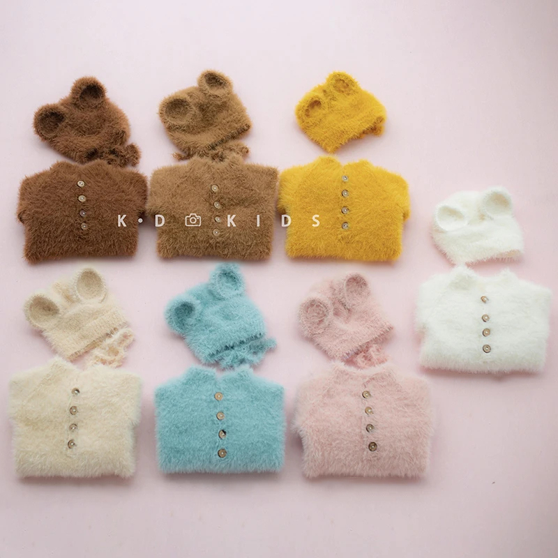 赤ちゃんの写真ニットクマの服かわいい動物ジャンプスーツ帽子  - Baby Clothing Set のレビューと価格