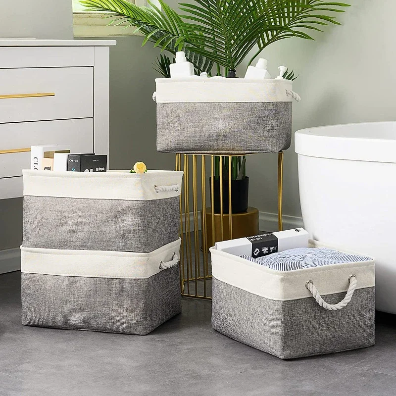 リネン製折りたたみ収納バスケット、ロープハンドル付き折りたた - Baby Clothing Basket のレビューと価格