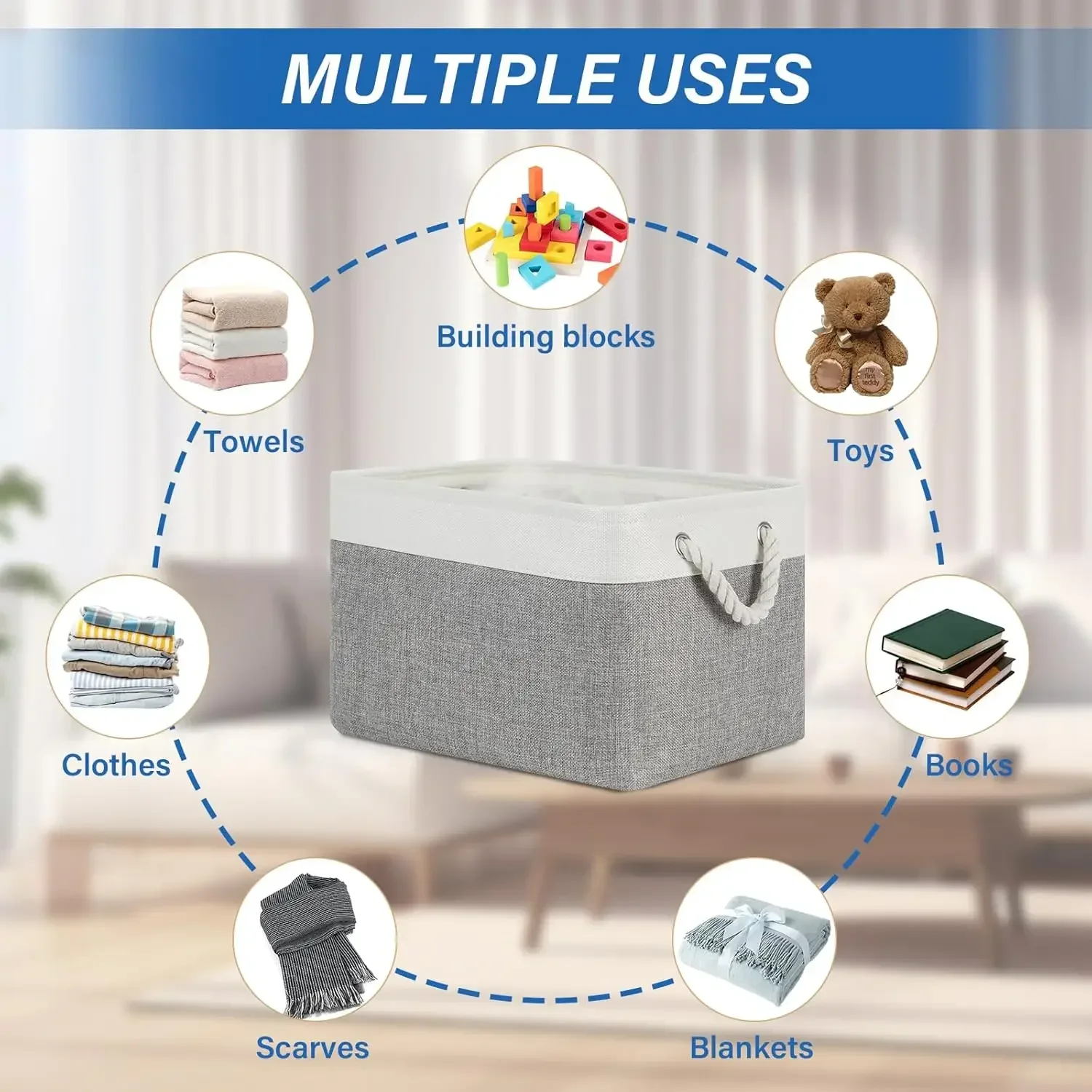 リネン製折りたたみ収納バスケット、ロープハンドル付き折りたた - Baby Clothing Basket のレビューと価格
